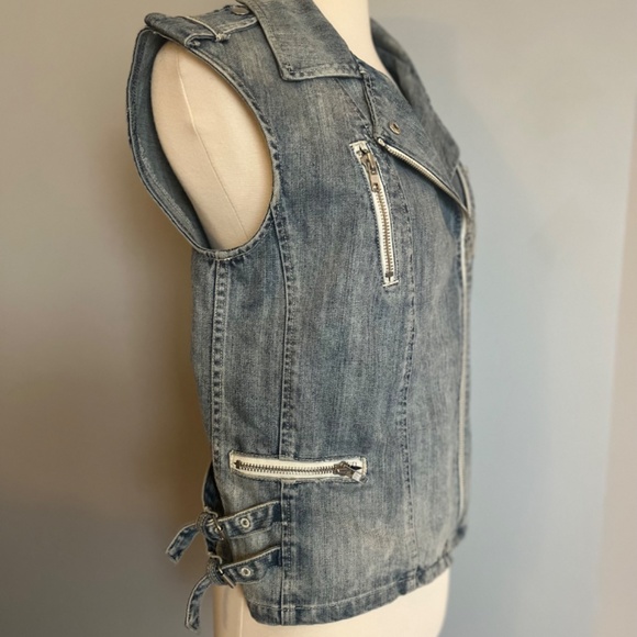 Rebecca Taylor Biker Moto Denim Vest Sleeveless Jacket Zipper Light Wash Gilet S - Picture 8 of 16